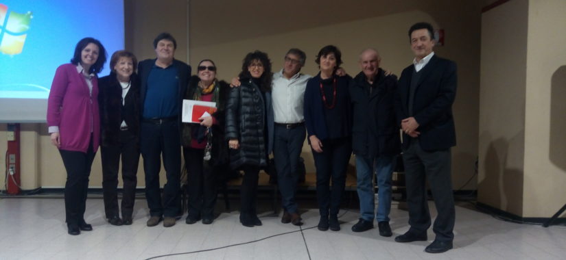 Roberto Cairoli, Alessandra Trojani, Giorgio Furlani e Enrico Barbieri con alcuni insegnanti del Liceo Bachelet